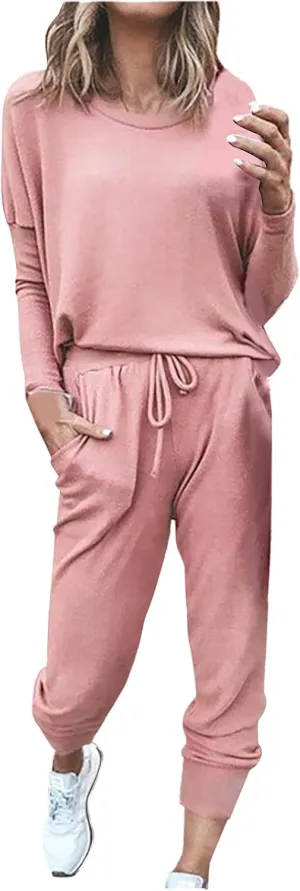 2 Piece Outfits for Women Sweatsuit Long Sleeve Pullover Top with Jogger Sweatpants Fall Fashion Loungewear Set