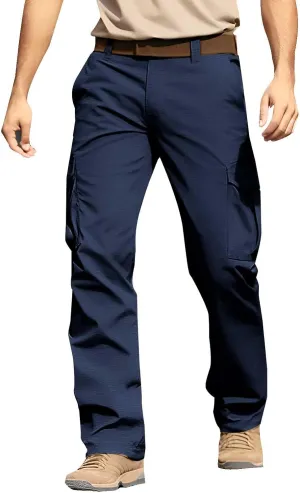 ADHOWBEW Tactical Pants Men Elastic Waist Pockets Relaxed Fit Work Construction Big and Tall Joggers