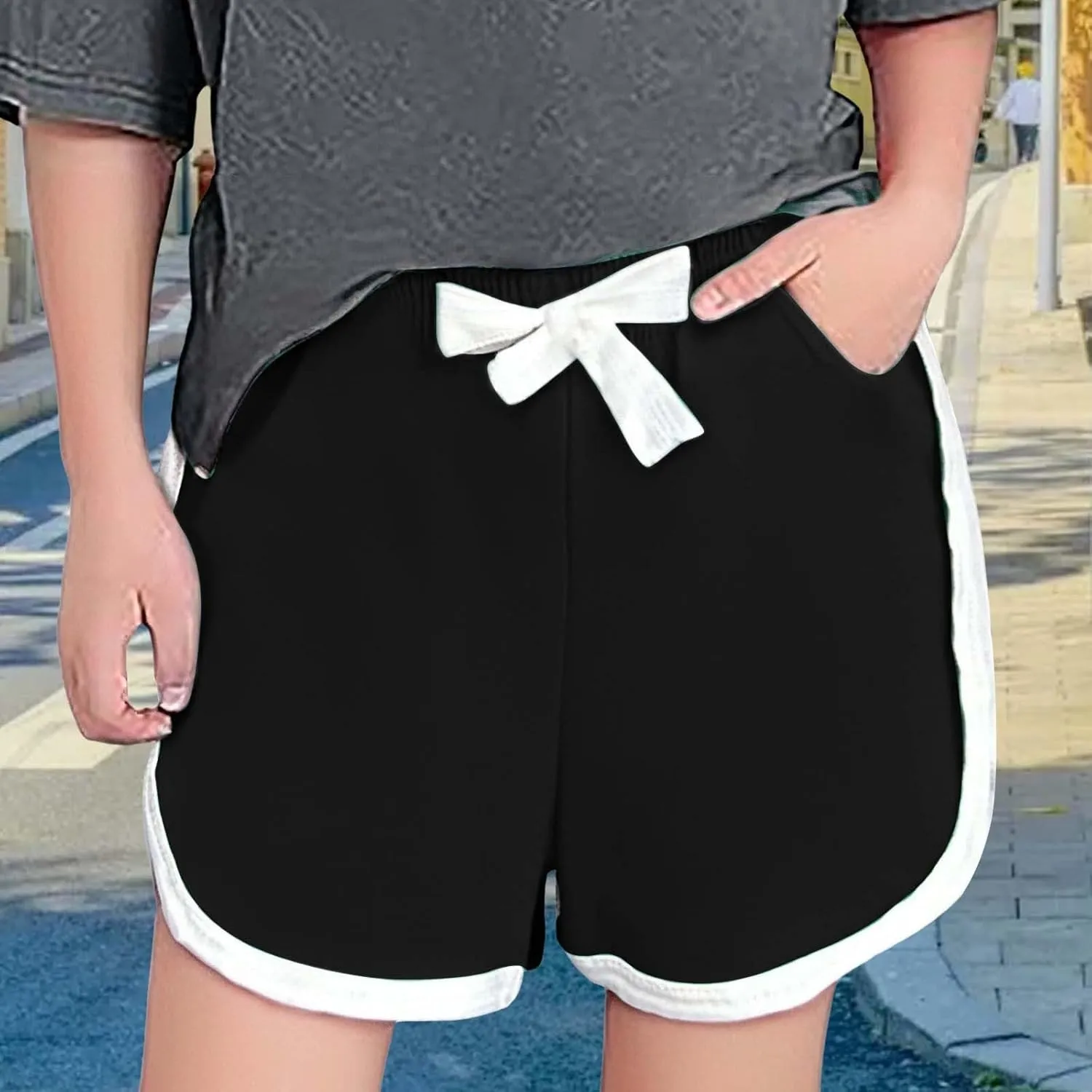 Athletic Shorts for Girls Adjustable Drawstring Lightweight Breathable Running Shorts Summer Youth Cycling Pants