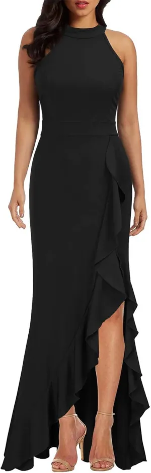 BAXLIMEK Cocktail Dresses for Women,2025 Elegant Bodycon One Shoulder Long Formal Dress,Trendy Sexy Ruffle Slit Party Dress