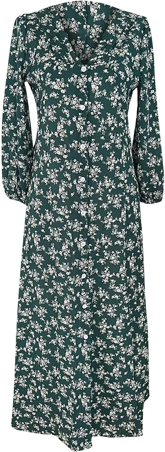 Beach Dresses for Women,2025 Summer Trendy Elegant V Neck Floral Boho Dress,Flowy Ruched Hawaiian Maxi Dress