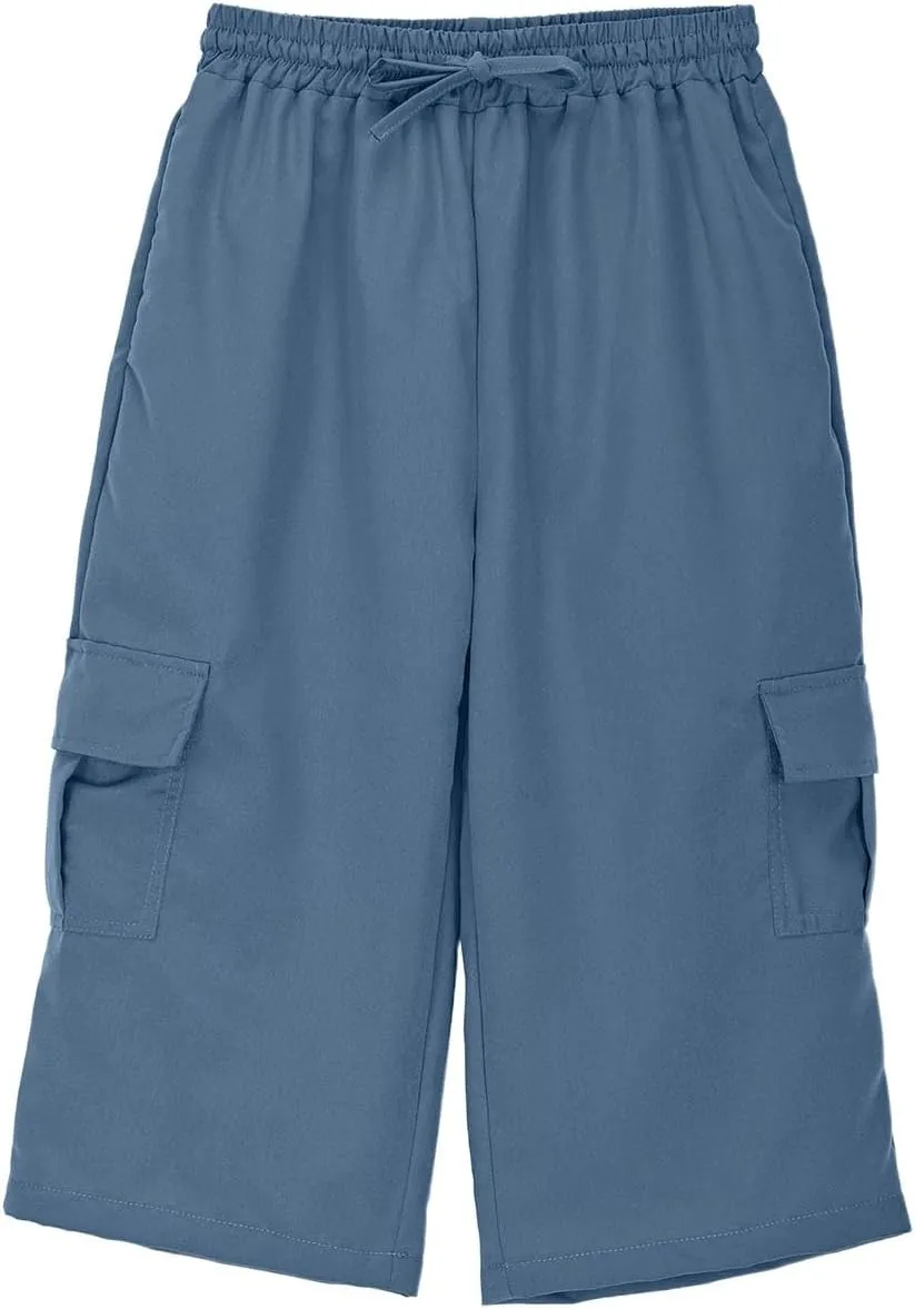 Boys Baggy Cargo Pants Straight Wide Leg Trousers High Elastic Waist Cargo Solid Color Casual Sport Joggers Clothes
