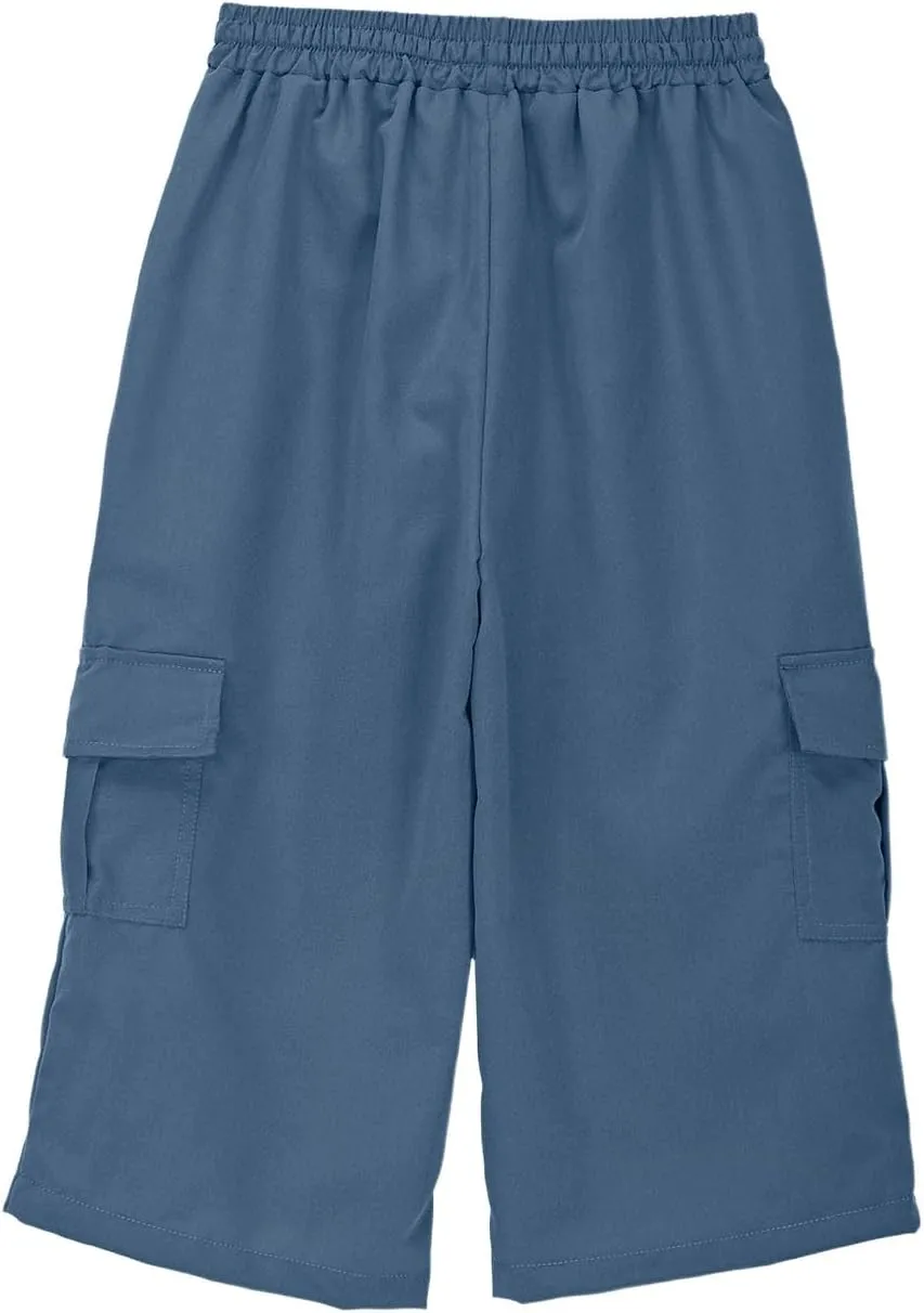 Boys Baggy Cargo Pants Straight Wide Leg Trousers High Elastic Waist Cargo Solid Color Casual Sport Joggers Clothes