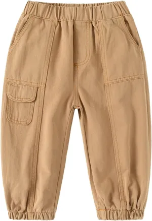Boys Wide Leg Cargo Baggy Pants Pull On Elastic Waist Twill Baggy Joggers Casual Loose Hiking Sport Thick Pants
