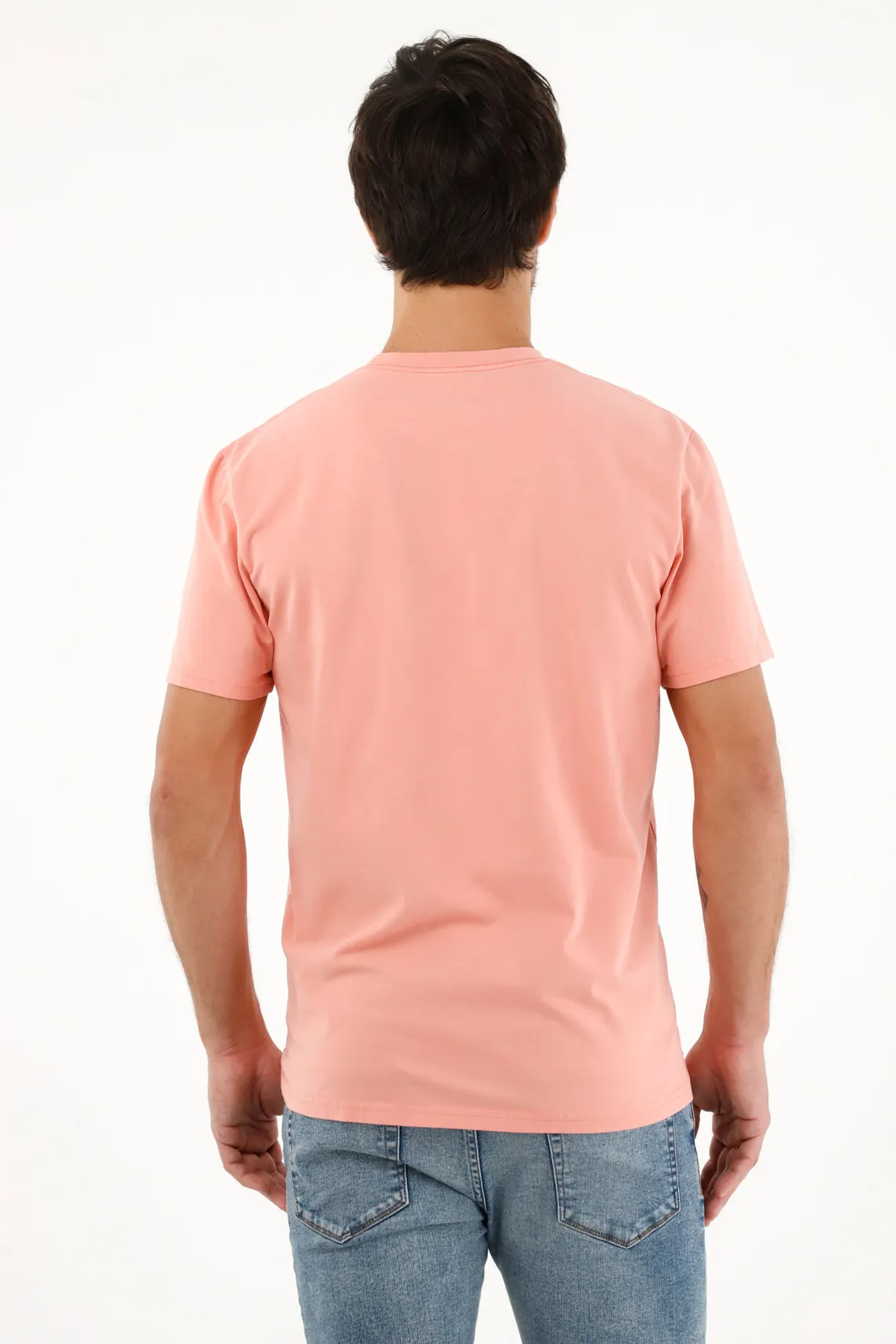 Camiseta naranja con raqueta estampada para hombre