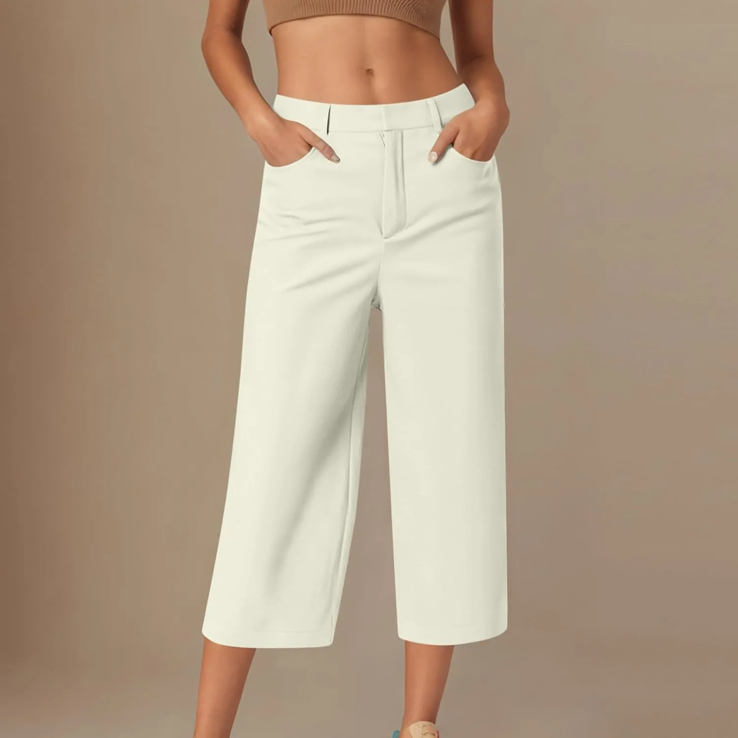 Capri Pants for Women High Waisted Wide Leg Lounge Capris Stretch Trendy Work Business Cropped Trousers