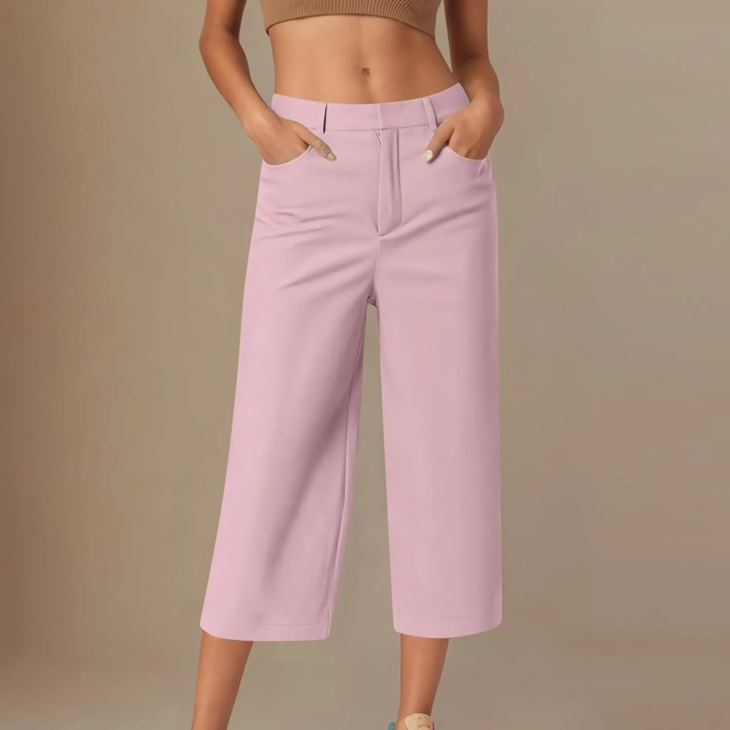 Capri Pants for Women High Waisted Wide Leg Lounge Capris Stretch Trendy Work Business Cropped Trousers