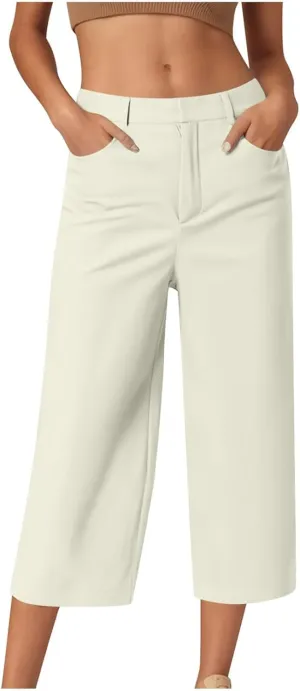Capri Pants for Women High Waisted Wide Leg Lounge Capris Stretch Trendy Work Business Cropped Trousers