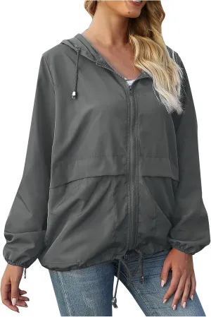 Cdiecer Women's Rain Jacket Plus Size Hooded Raincoat Waterproof Windbreaker Sunscreen Jacket Hiking Zipper Hoodie