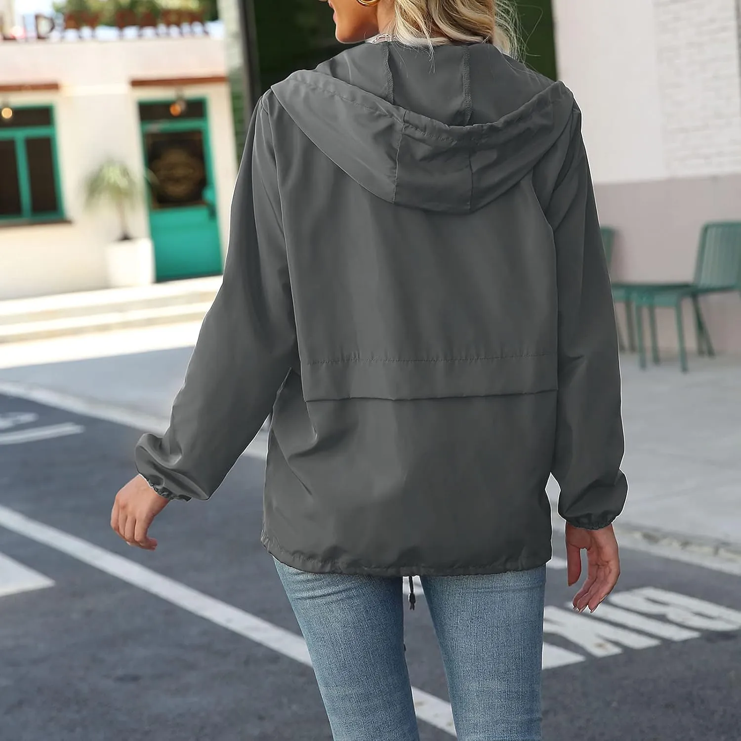 Cdiecer Women's Rain Jacket Plus Size Hooded Raincoat Waterproof Windbreaker Sunscreen Jacket Hiking Zipper Hoodie