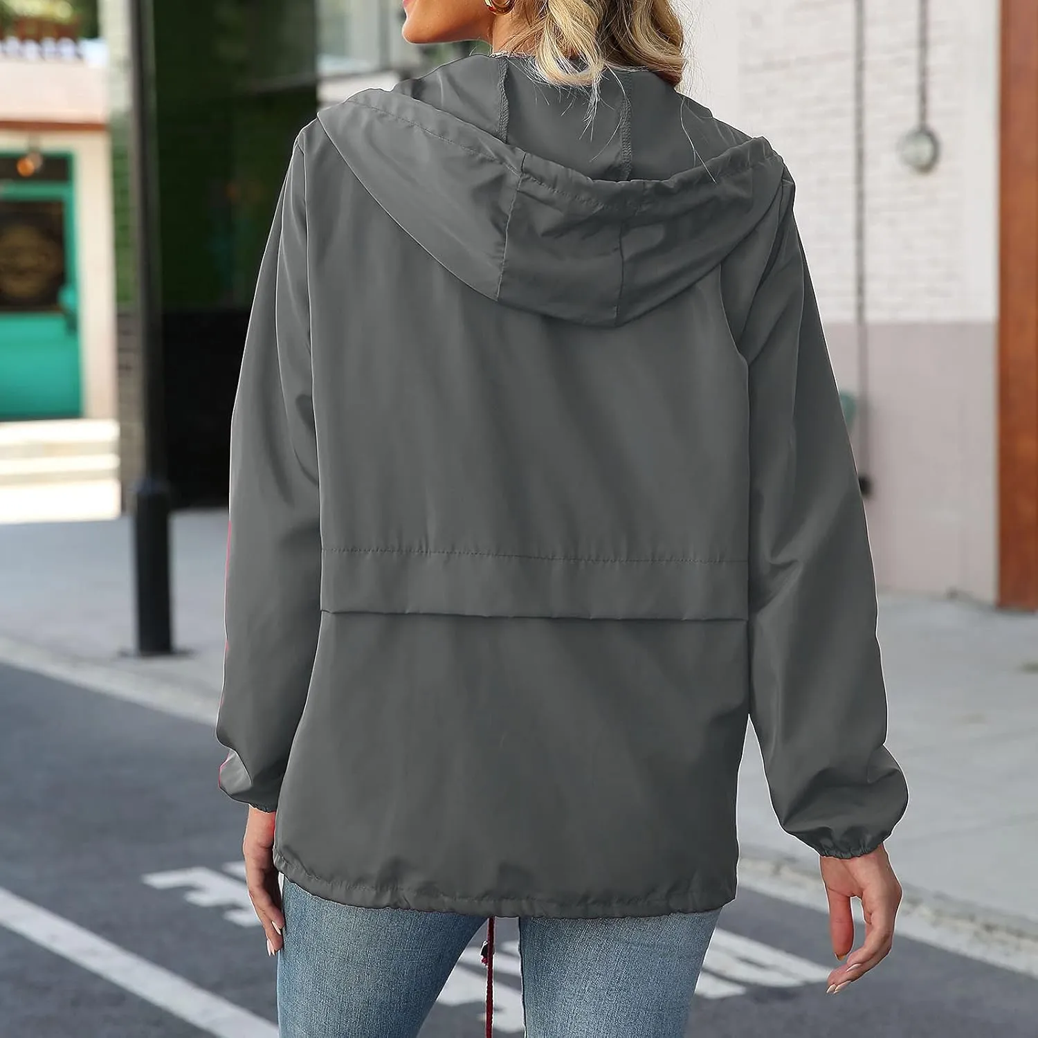 Cdiecer Women's Rain Jacket Plus Size Hooded Raincoat Waterproof Windbreaker Sunscreen Jacket Hiking Zipper Hoodie