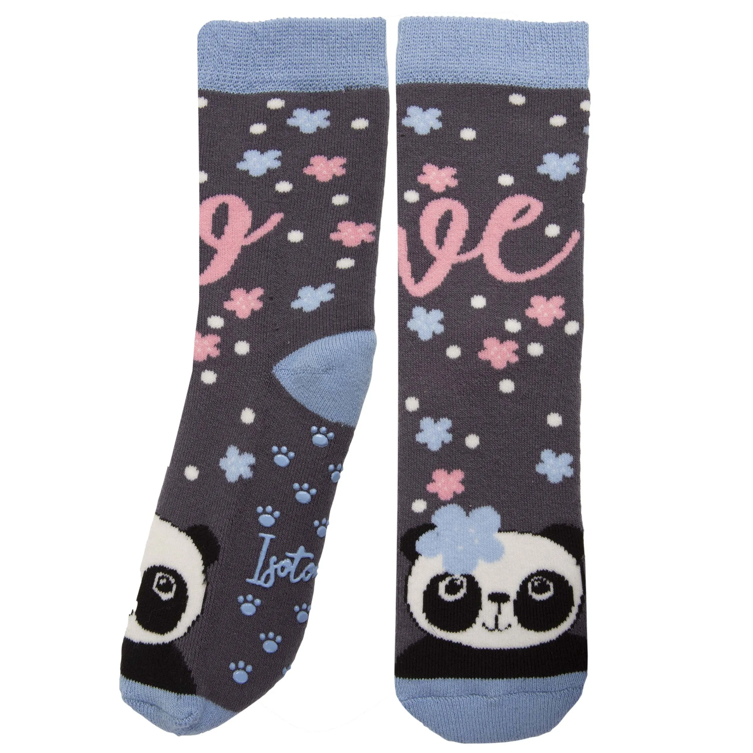 Chaussettes antidérapantes panda Gris 5/8 ans