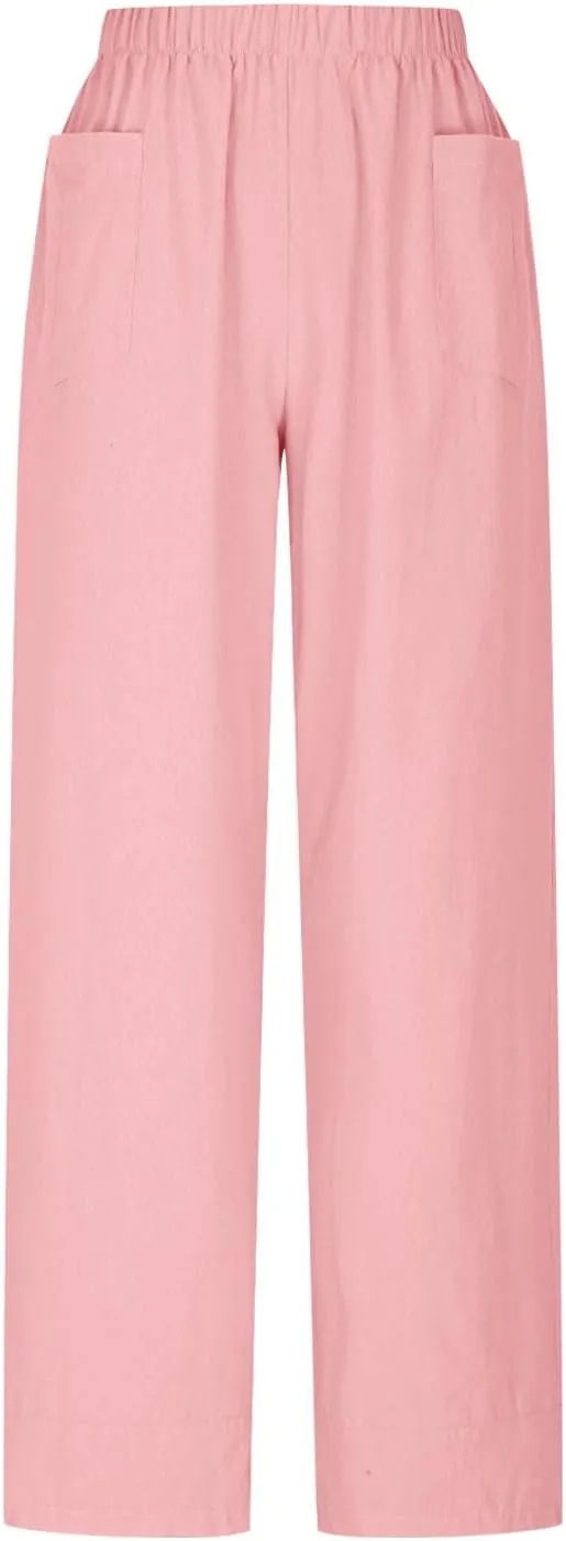 Cotton Linen Casual Summer Pants for Women Comfy Baggy Trousers Palazzo High Rise Wide Leg Lounge Pants with Pockets