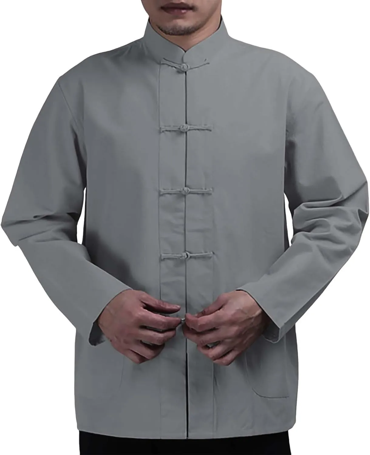 Cotton Linen Kung Fu Shirts for Men Mandarin Collar Frog-Button Long Sleeve Tang Suit Casual Chinese Traditional Tops