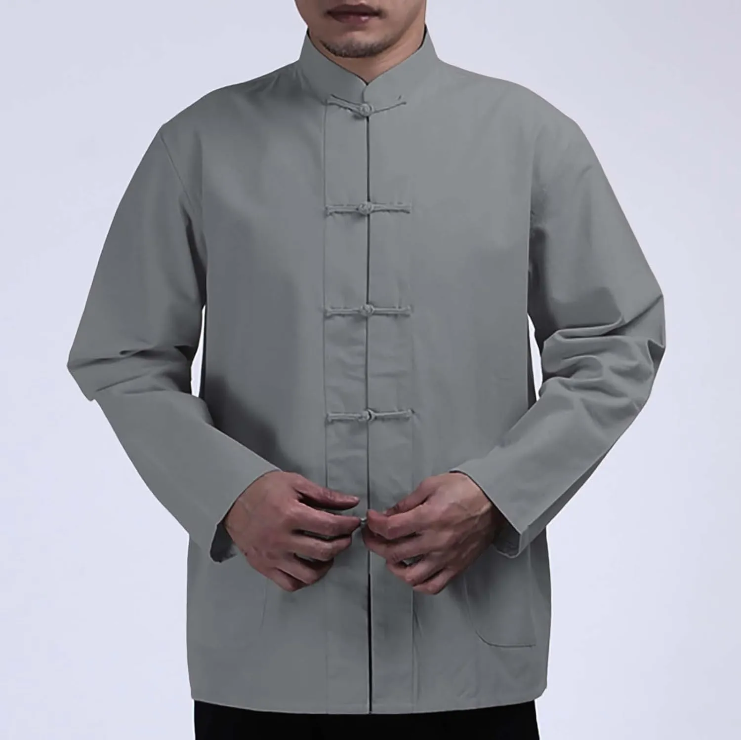 Cotton Linen Kung Fu Shirts for Men Mandarin Collar Frog-Button Long Sleeve Tang Suit Casual Chinese Traditional Tops