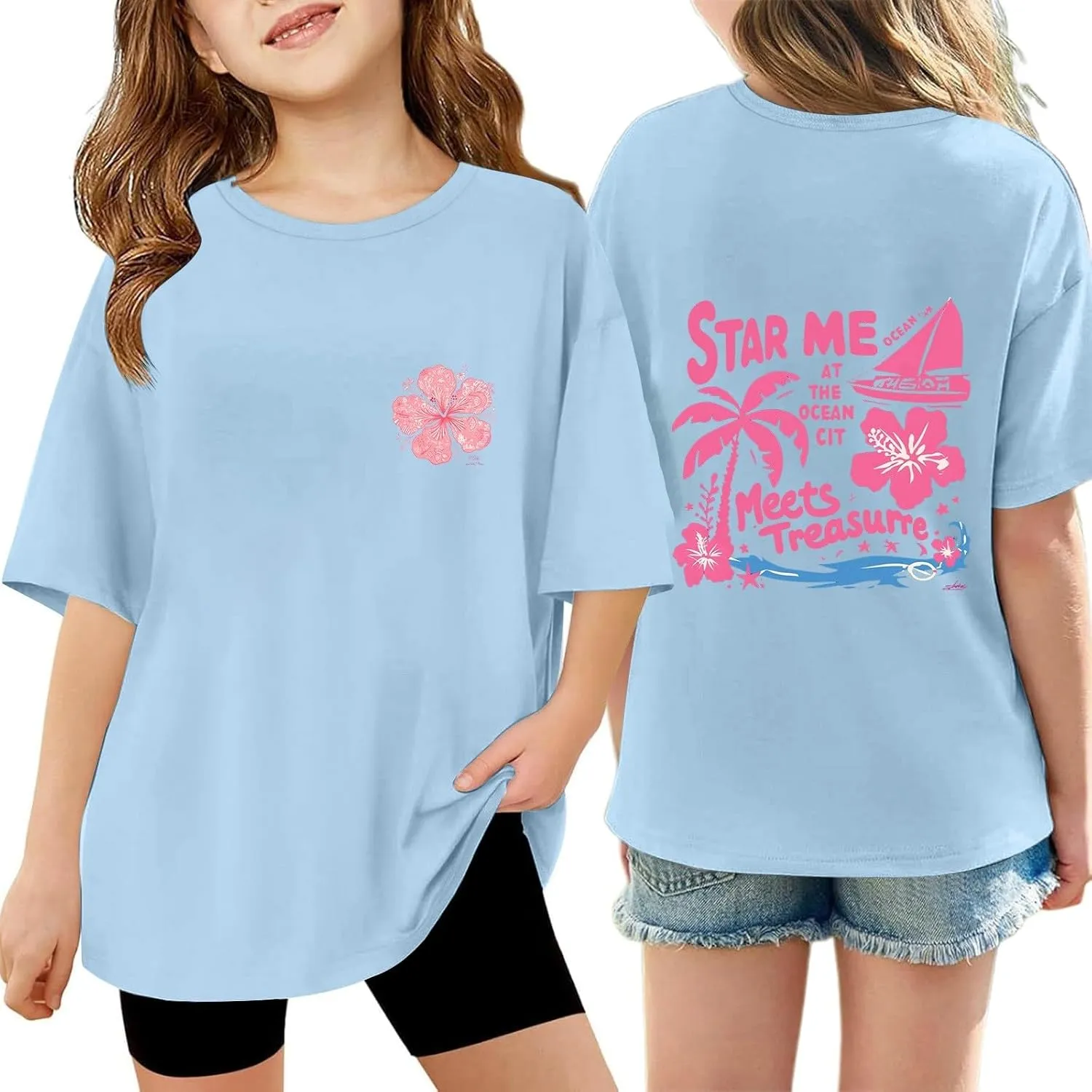 Cute Preppy Clothes for Teen Girls Shirts 2025 Letter Print Graphic Tees Summer Round Neck Short Sleeved Tops