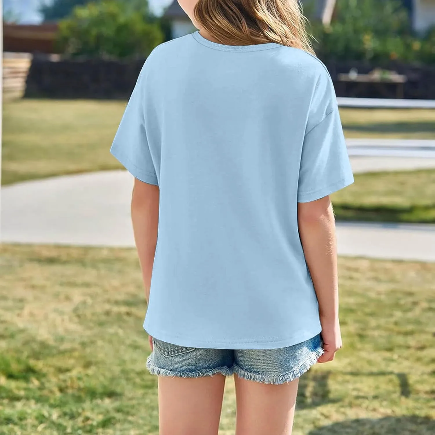 Girls Casual Short Sleeve Graphic T Shirts Kids Summer Tops Vintage Crewneck Loose Basic Tees 5-14 Years