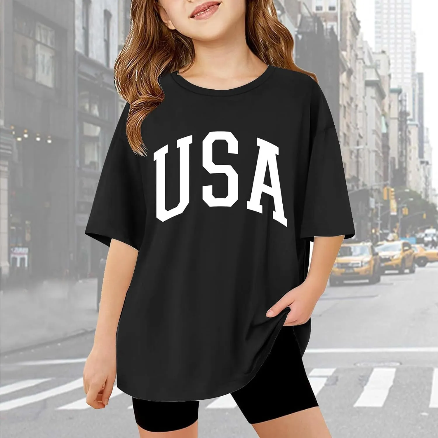 Girls Casual Short Sleeve Graphic T Shirts Kids Summer Tops Vintage Crewneck Loose Basic Tees 5-14 Years