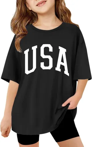 Girls Casual Short Sleeve Graphic T Shirts Kids Summer Tops Vintage Crewneck Loose Basic Tees 5-14 Years