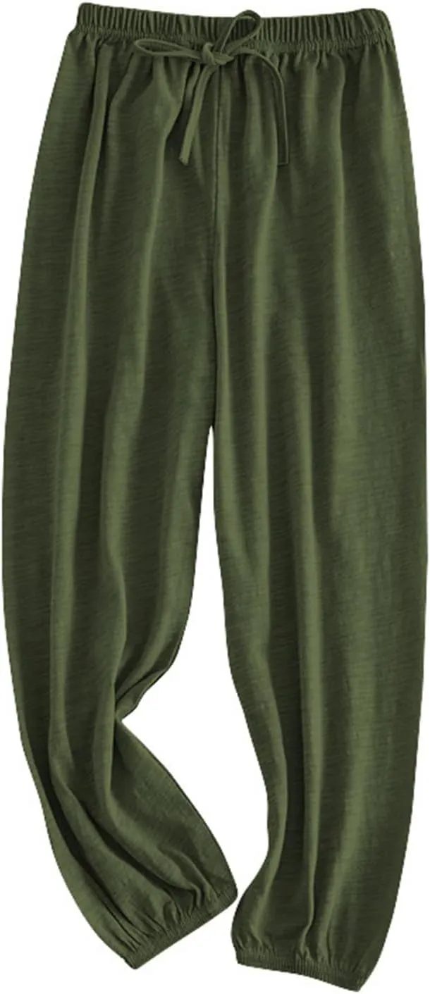Girls Cotton Linen Jogger Pants Wide Leg Baggy Solid Color Elastic Waist Trousers Flowy Casual Loose Pants Clothes