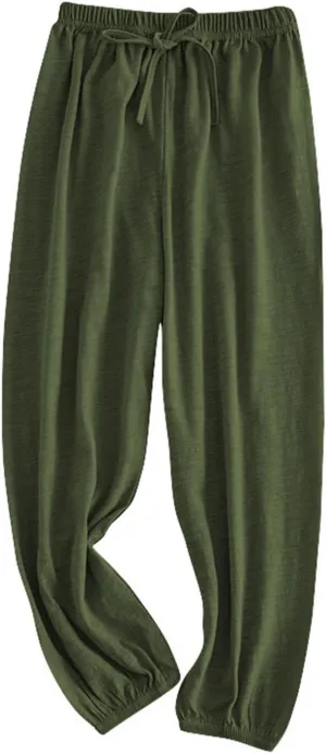 Girls Cotton Linen Jogger Pants Wide Leg Baggy Solid Color Elastic Waist Trousers Flowy Casual Loose Pants Clothes