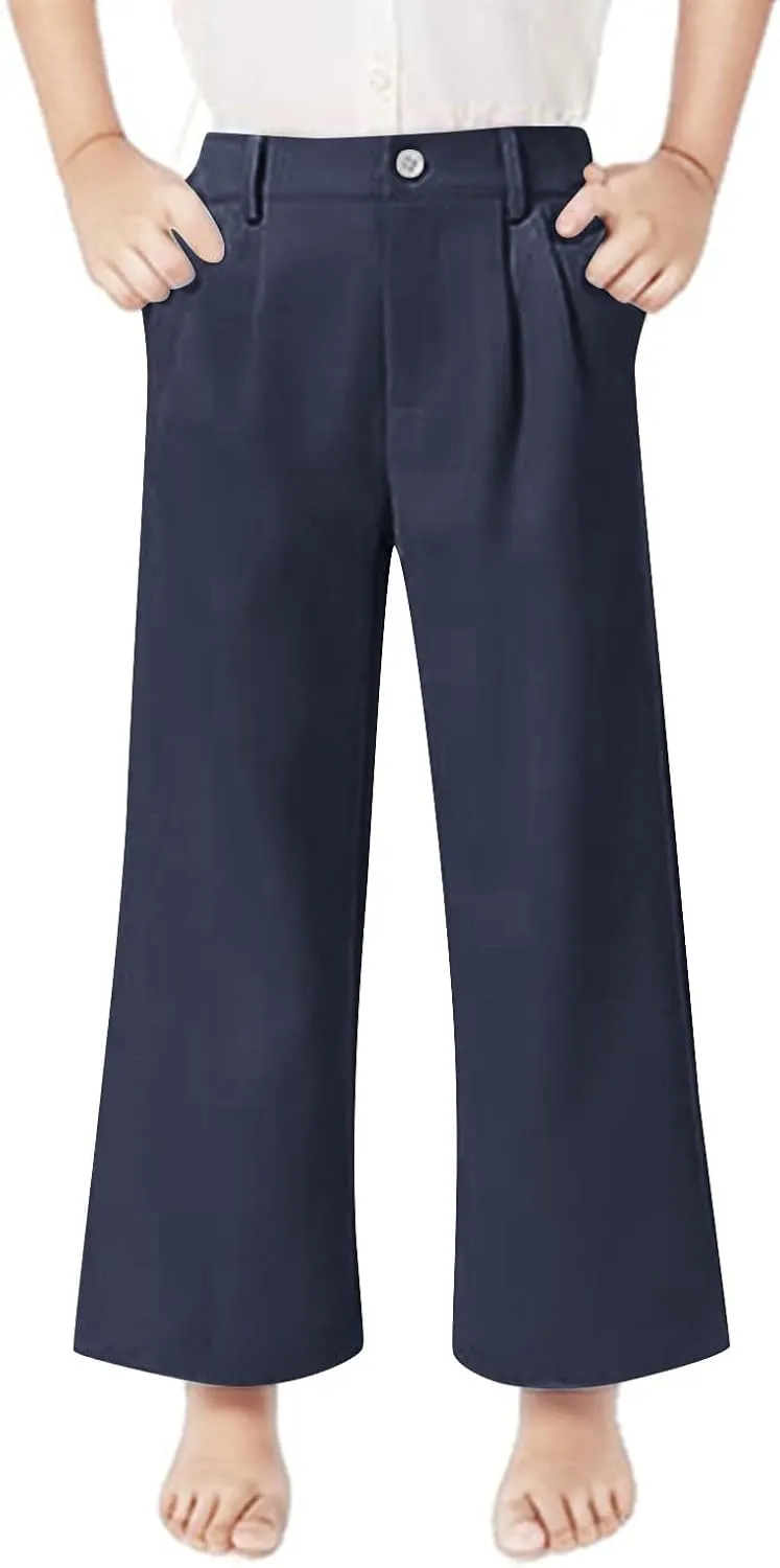 Girls' Dress Pants High Waisted Wide Leg Pants Kids Formal Uniform Pants Long Trousers Cute Preppy Clothes for Teens