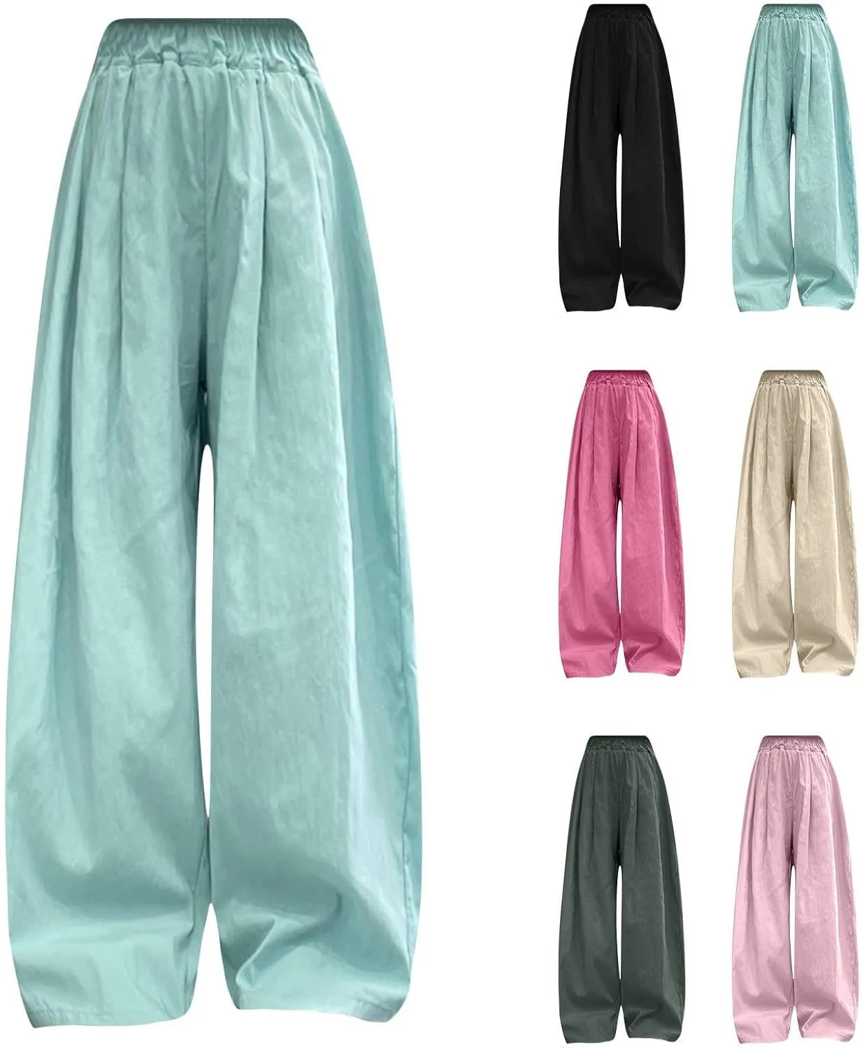 Girls Kids Linen Casual Trousers Wide Leg Solid Color Straight Baggy Pants Elastic High Waisted Flowy Trendy Sweatpants
