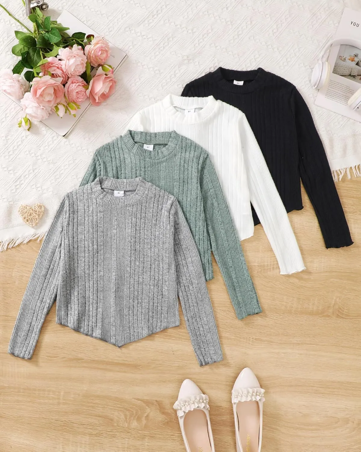 Girls Long Sleeve T Shirts Pack Tween Kids Fall Winter Outfits Teen Clothes Girl Tee Tops