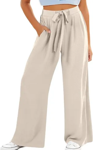 Girls Wide Leg Linen Palazzos Flowy Summer Casual Trousers Elastic High Waist Solid Color Pants Girls Wide Leg Linen Palazzos Flowy Summer Casual Trousers Elastic High Waist Solid Color Pants