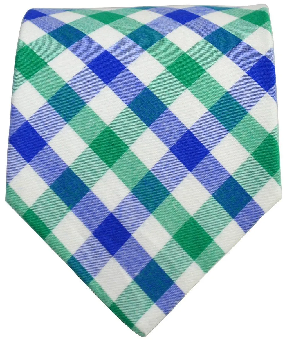 Green and Blue Checkered Cotton Necktie