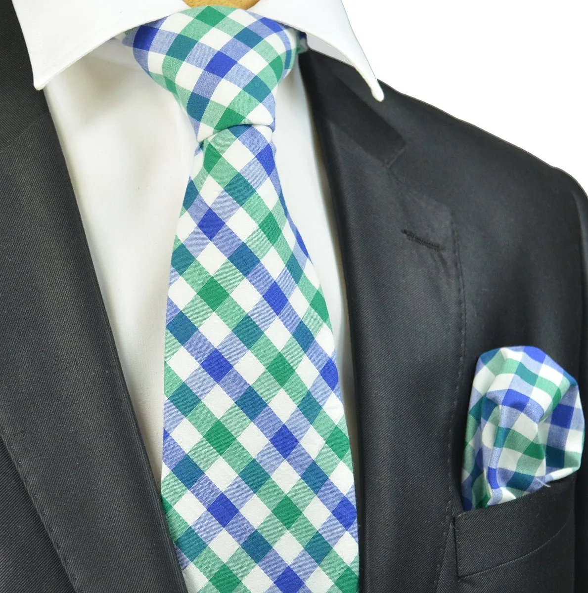 Green and Blue Checkered Cotton Necktie