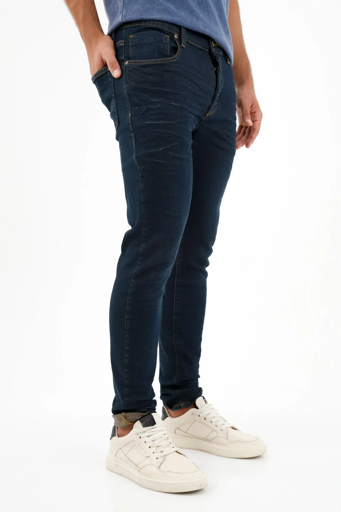 Jean azul con arrugas 3D para hombre