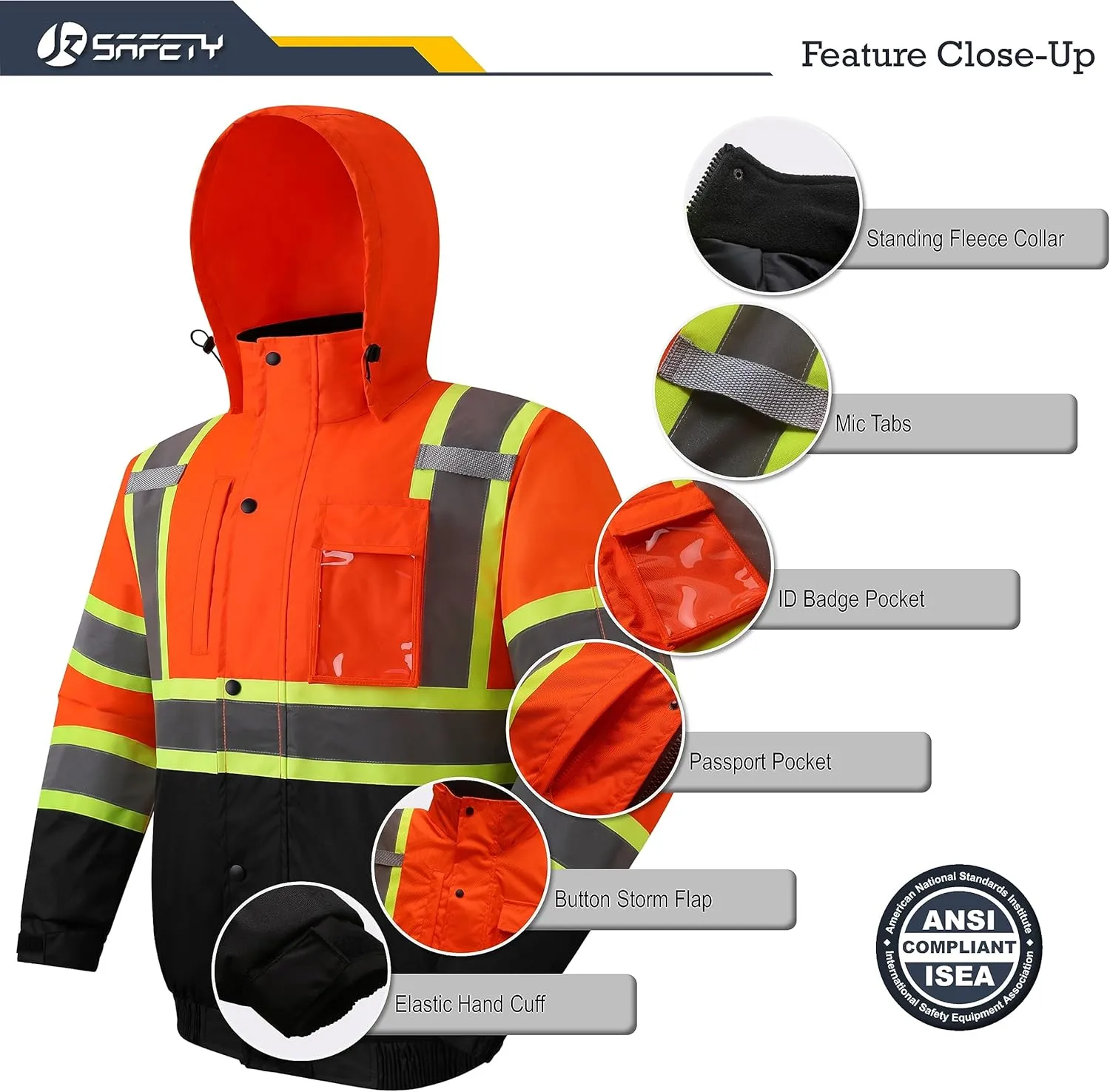 JKSafety Hi-Vis Winter Safety Bomber Jacket for men and women | Winter Safety Jacket Durable and Waterproof | Construction Work Jacket for Winter | Cold Weather PPE | ANSI Class 3 (116-OBlk XXL)