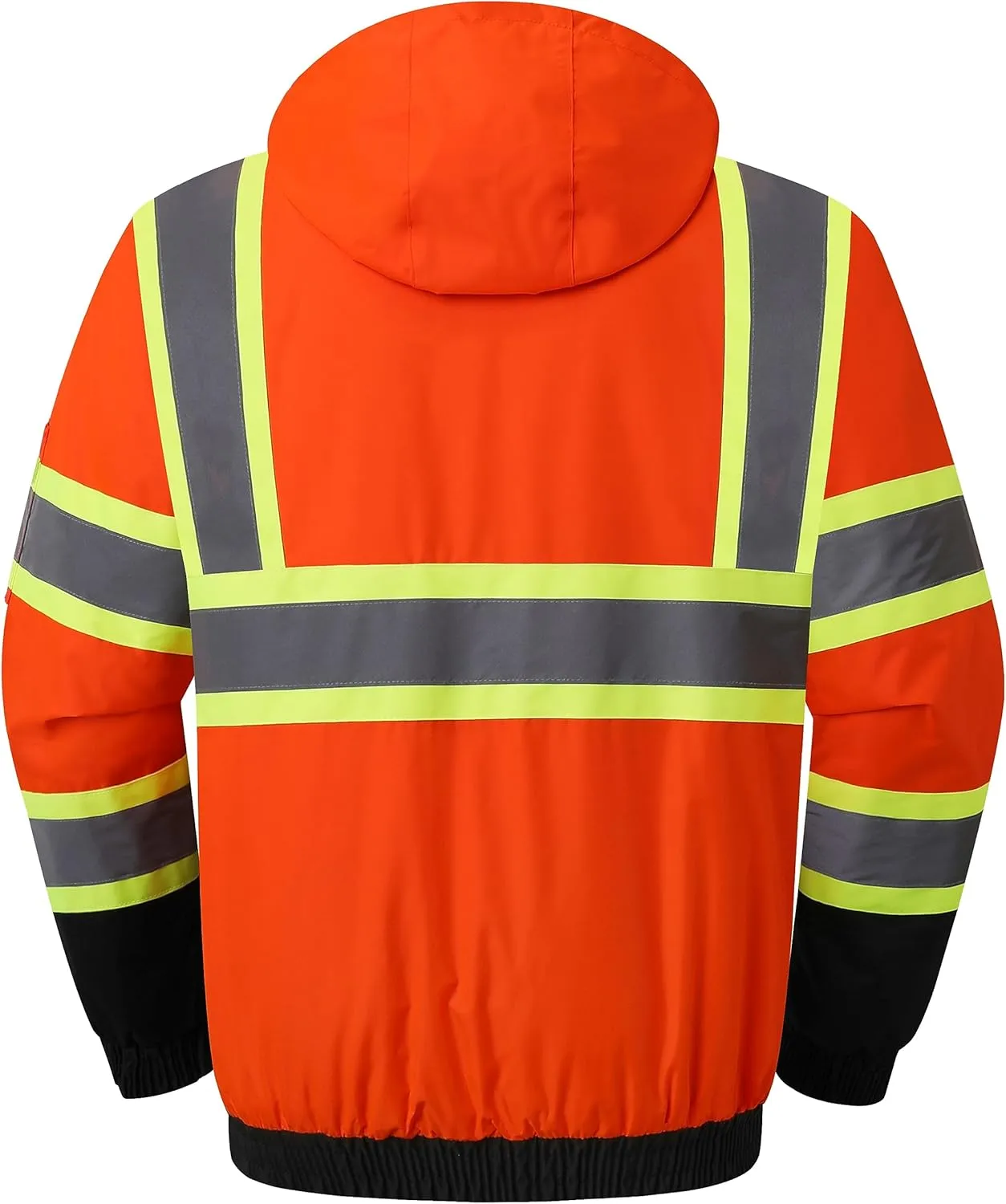 JKSafety Hi-Vis Winter Safety Bomber Jacket for men and women | Winter Safety Jacket Durable and Waterproof | Construction Work Jacket for Winter | Cold Weather PPE | ANSI Class 3 (116-OBlk XXL)