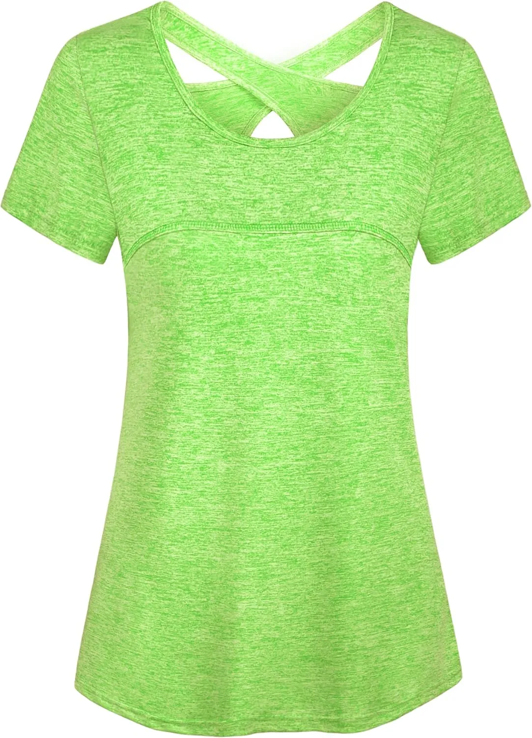 Kimmery Woman Short Sleeve Round Neck Criss Cross Back Yoga Shirt