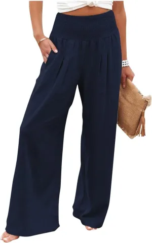 Linen Palazzo Pant Women 2025 Summer Boho Wide Leg High Waist Lounge Pants Casual Beach Vacation Outfits