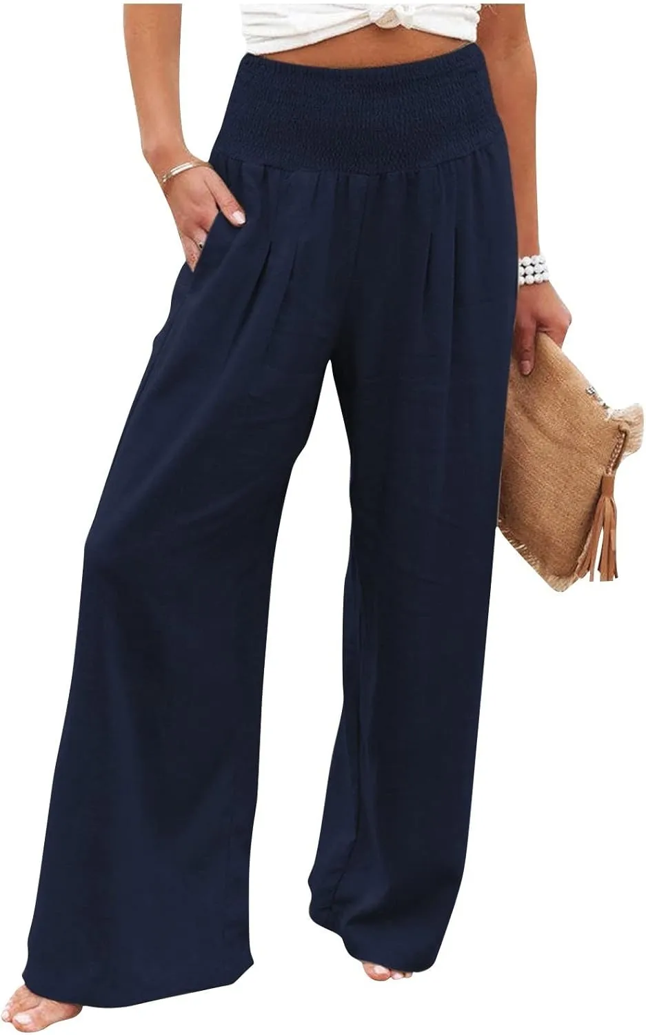 Linen Palazzo Pant Women 2025 Summer Boho Wide Leg High Waist Lounge Pants Casual Beach Vacation Outfits