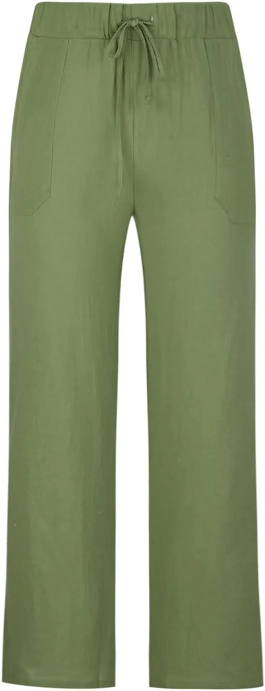 Linen Pants Men Casual Lightweight Loose Summer Beach Pant Elastic Waist Drawstring Wide Leg Yoga Trouser with Pocket