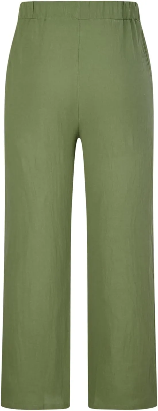 Linen Pants Men Casual Lightweight Loose Summer Beach Pant Elastic Waist Drawstring Wide Leg Yoga Trouser with Pocket