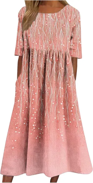 Long Maxi Summer Dresses for Women Loose Flowy A Line Floral Boho Tshirt Dress Half Sleeve Beach Vacation Sundress