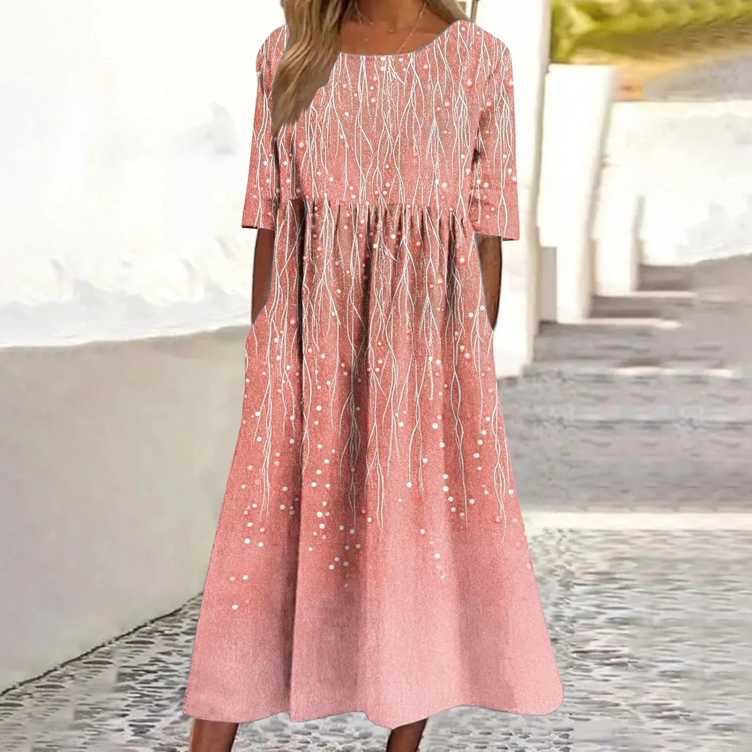 Long Maxi Summer Dresses for Women Loose Flowy A Line Floral Boho Tshirt Dress Half Sleeve Beach Vacation Sundress