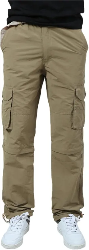 Men's Hiking Cargo Pants Utility Elastic Waist Pockets Quick Dry Relaxed Fit Tactical Pants Stretch Jogging Sweatpants