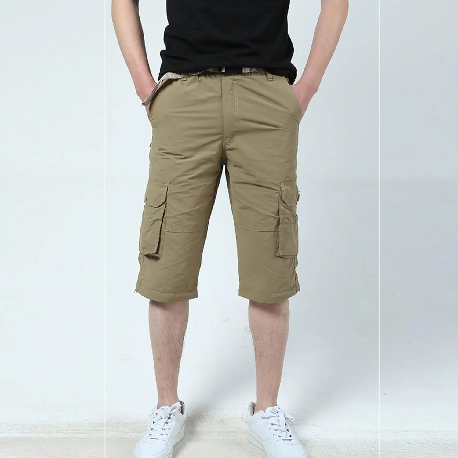 Men's Hiking Cargo Pants Utility Elastic Waist Pockets Quick Dry Relaxed Fit Tactical Pants Stretch Jogging Sweatpants