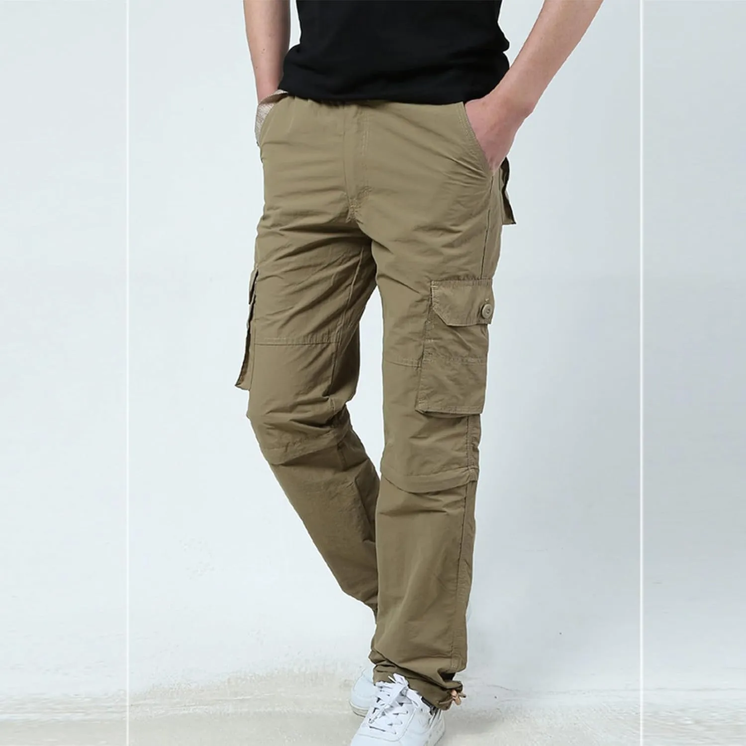 Men's Hiking Cargo Pants Utility Elastic Waist Pockets Quick Dry Relaxed Fit Tactical Pants Stretch Jogging Sweatpants
