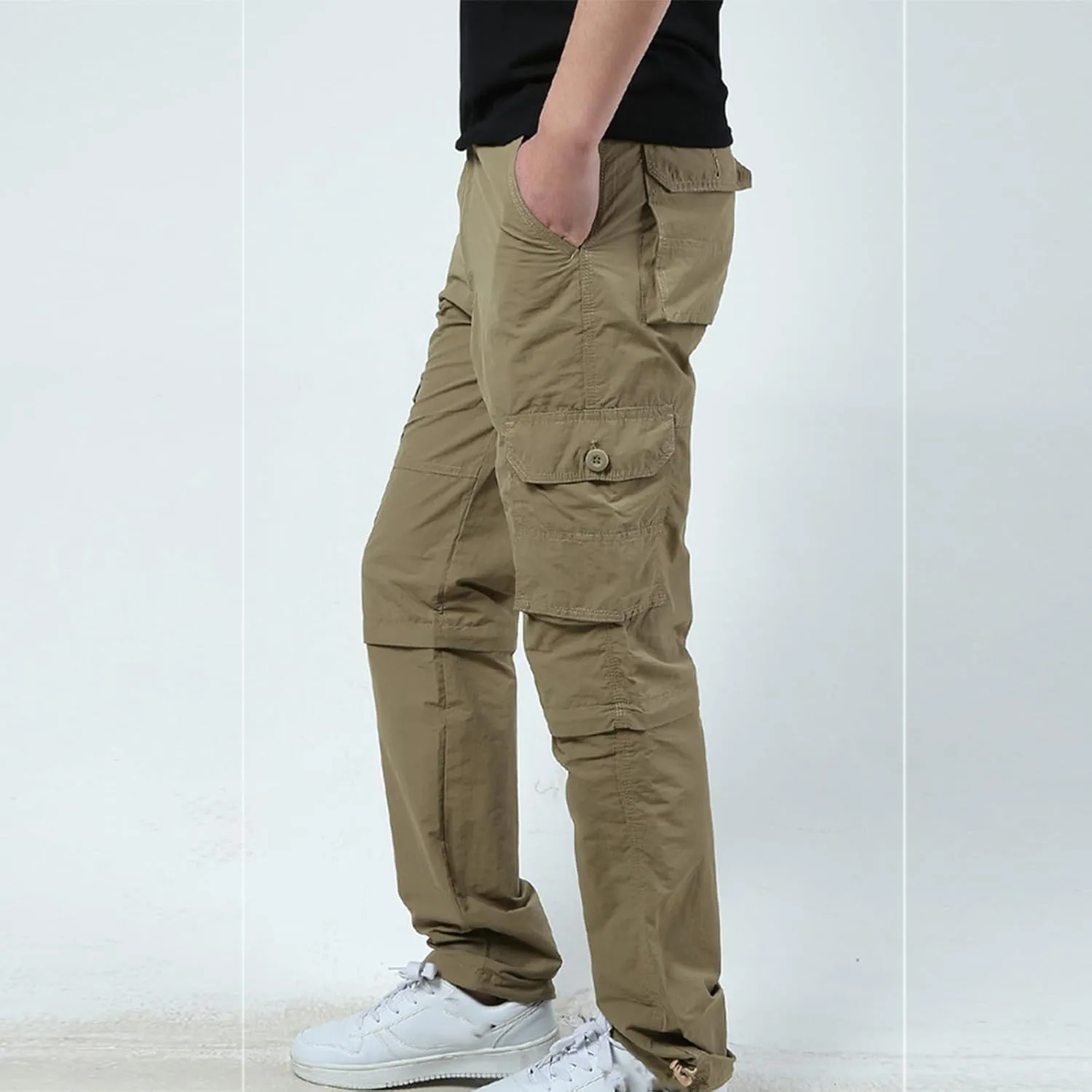 Men's Hiking Cargo Pants Utility Elastic Waist Pockets Quick Dry Relaxed Fit Tactical Pants Stretch Jogging Sweatpants