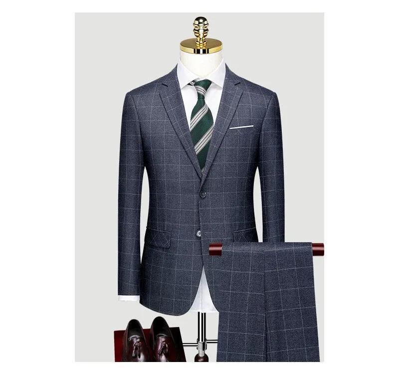 Men's Three Piece Suit Autumn Professional Formal Suit Plaid Bridegroom's Wedding Dress Business Customized Suit