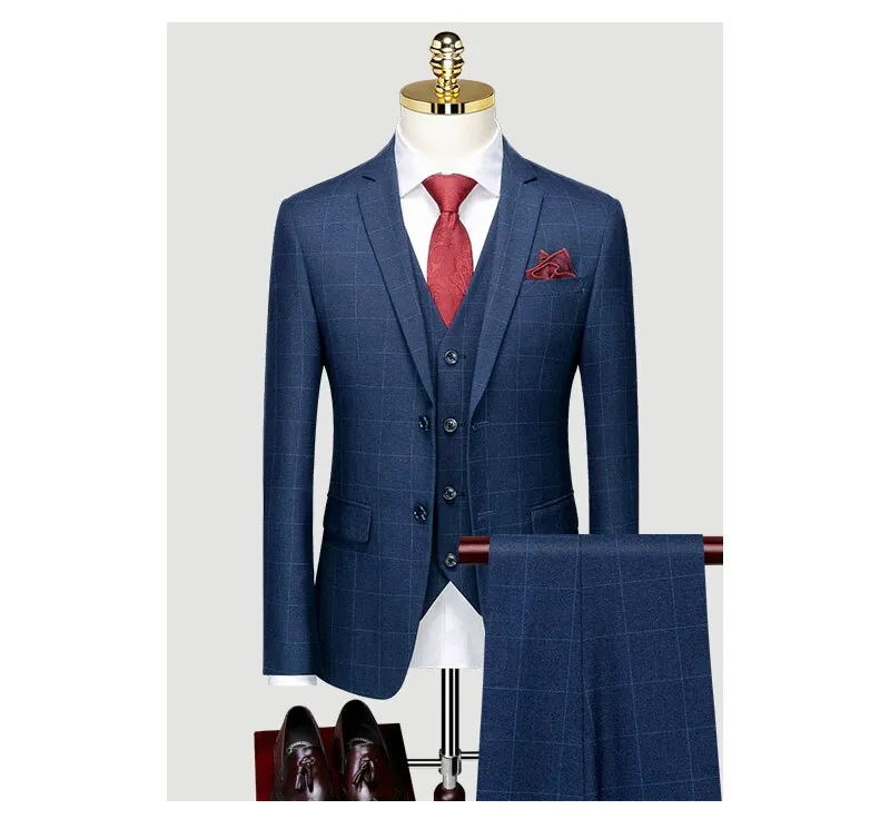 Men's Three Piece Suit Autumn Professional Formal Suit Plaid Bridegroom's Wedding Dress Business Customized Suit