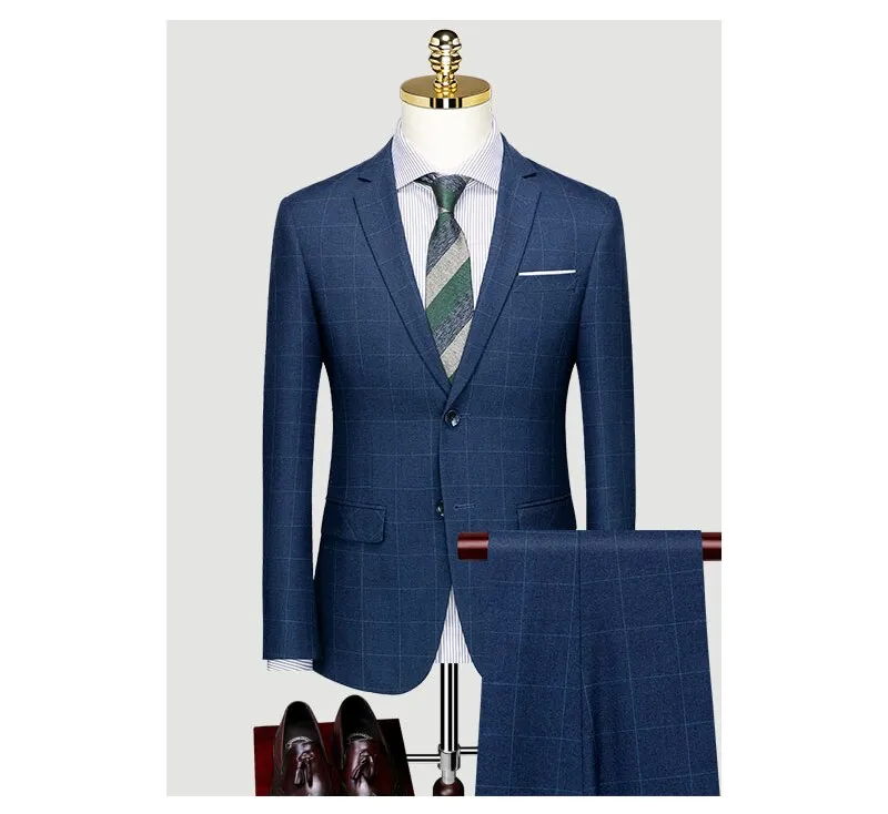 Men's Three Piece Suit Autumn Professional Formal Suit Plaid Bridegroom's Wedding Dress Business Customized Suit