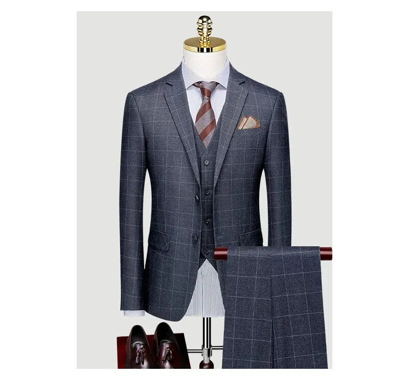 Men's Three Piece Suit Autumn Professional Formal Suit Plaid Bridegroom's Wedding Dress Business Customized Suit