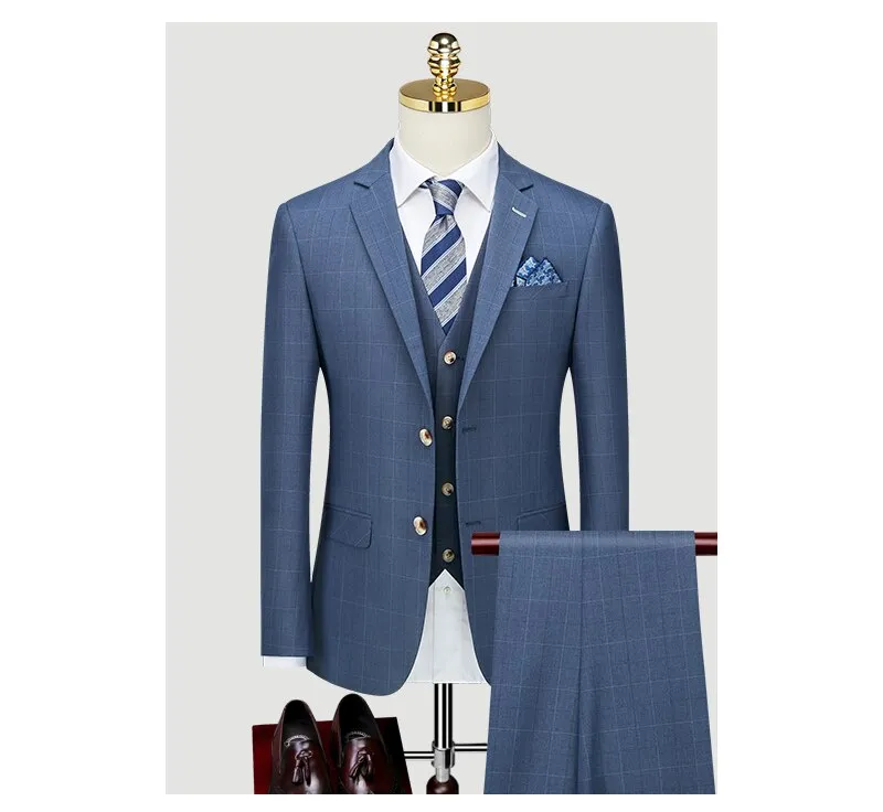 Men's Three Piece Suit Autumn Professional Formal Suit Plaid Bridegroom's Wedding Dress Business Customized Suit